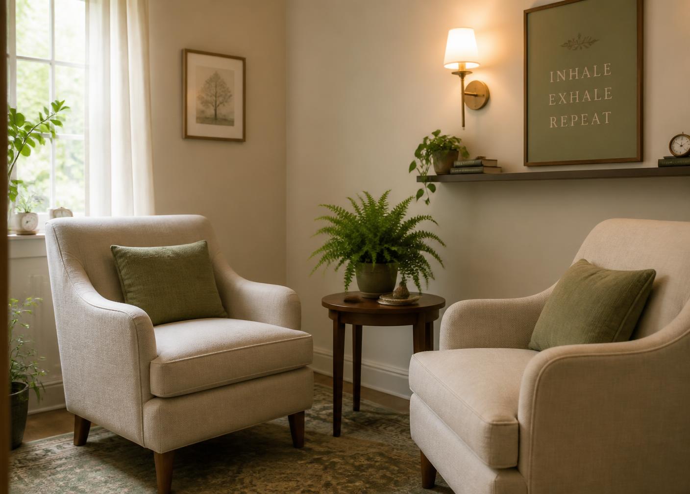 Private office suite with two armchairs, suited to therapy and counseling sessions